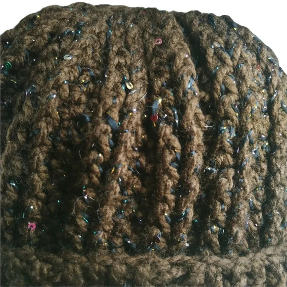 Handmade Ribbed Acrylic Tuque Brown Metallic Very  Warm - Picture 3 of 7